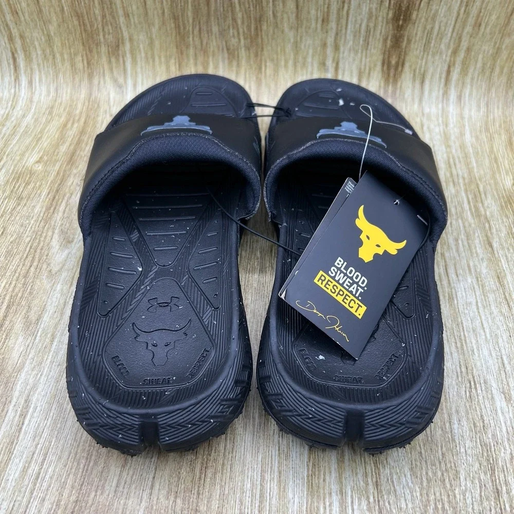 Under Armour Project Rock 3 Slide Mens Size 14 Black Brahma Bull Sandals 3026034